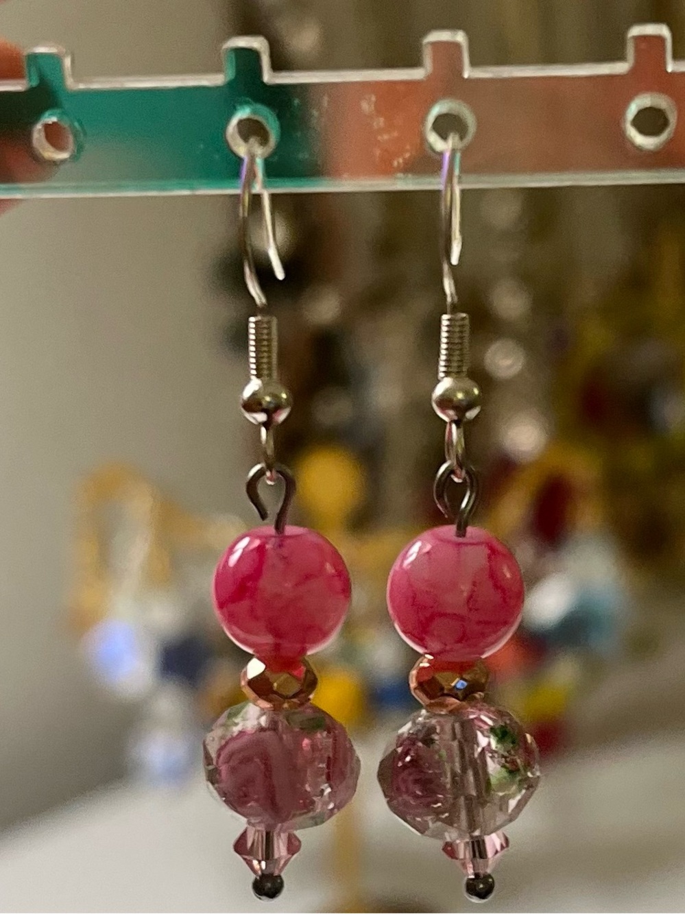 Handmade Agate & Lampwork Glass Earrings